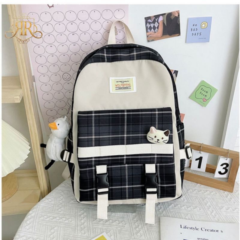 Qisswa_Ransel Baru 2022 Backpack Wanita Saku Nilon Tas Sekolah untuk Remaja Bahu Tas Travel Ransel Wanita