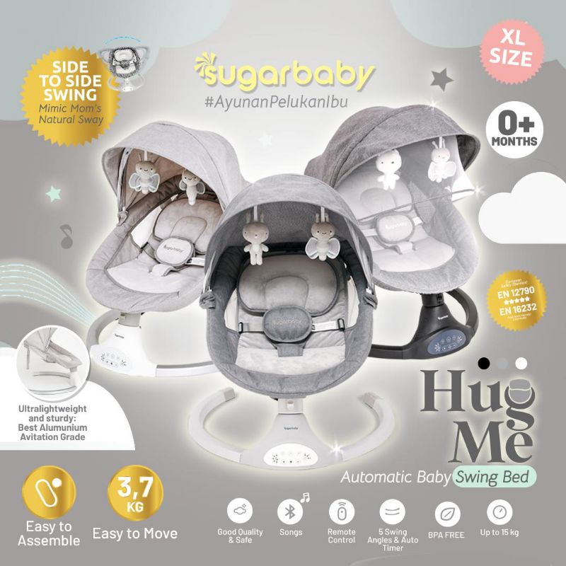 SUGAR BABY HUG ME AUTOMATIC BABY SWING BED(SWING BED SIZE XL)