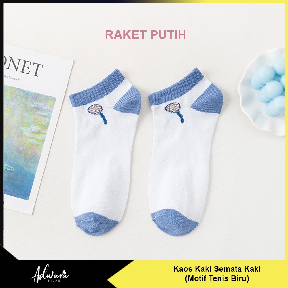 Kaos Kaki Pendek Pria Wanita Motif Tennis / Kaos Kaki Semata Kaki Warna Biru Sporty