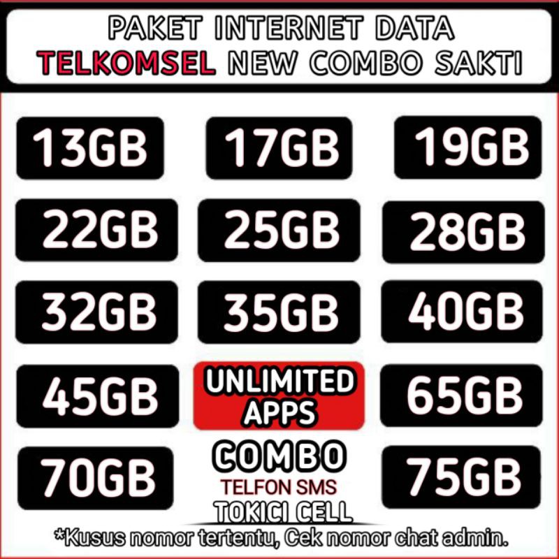 Paket Data New Combo Sakti Telkomsel Unlimited 13gb 17gb 19gb 22gb 25gb 32gb 40gb 45gb 75gb Tsel Shopee Indonesia