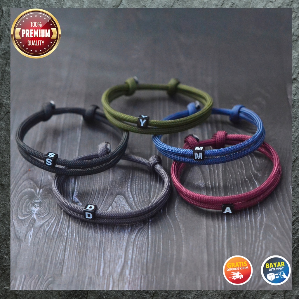 Gelang Couple Inisial Nama Huruf Pria Wanita Custom Tali Paracord 550 4mm Premium Adjustable Viral