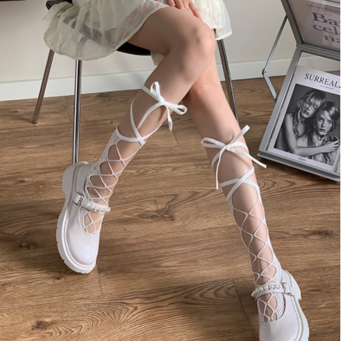 LS-01KAOS KAKI LOLITA TALI Jepang Renda Pita Lucu Cosplay Ikat