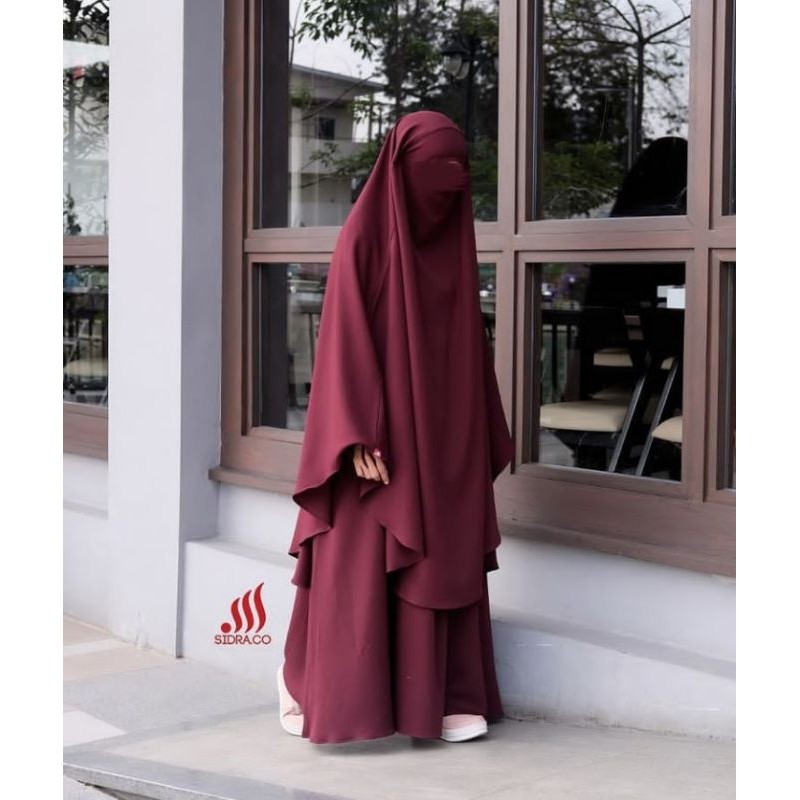 [BISA COD]PRELOVED LIKE NEW ANNABA' SET MAROON BY SIDRA.CO FRENCH KHIMAR