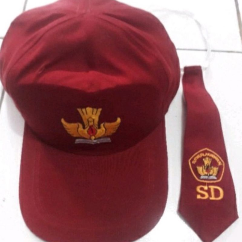 Topi Sd Bordir Merah Full Karet Gesper