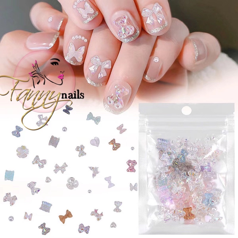 NAIL BOW RESIN 3D BEAR MIX SHAPE HIASAN PITA BERUANG CLEAR HIASAN KUKU NAIL ART TIMBUL READY TO USE HIASAN NAILART CLEAR BENING JELLY