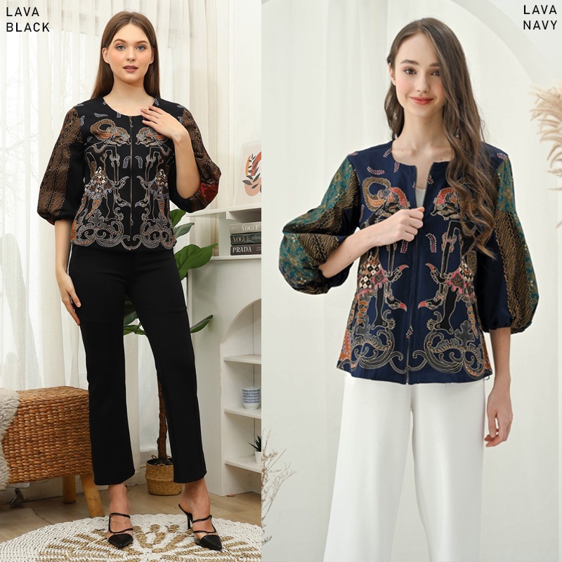 Lava Jaket Wanita Batik Jacket Wanita Jaket Batik Lengan Balon Outer Lengan Panjang Rompi Wanita Jum