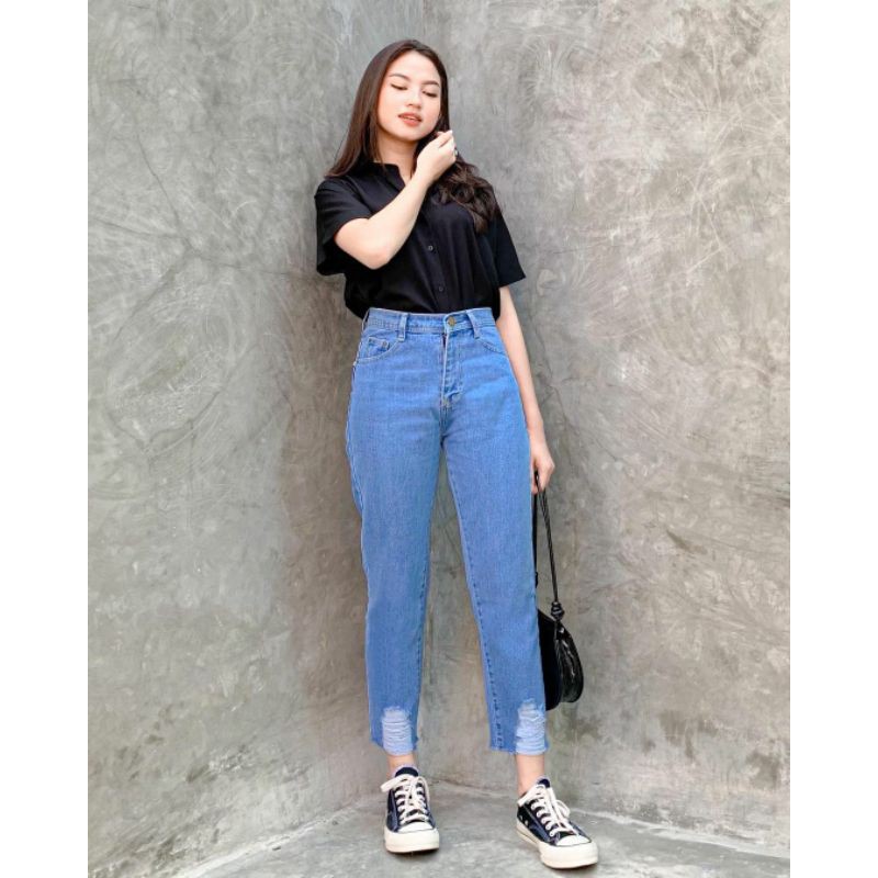  CELANA  BOYFRIEND JEANS  RIPPED SOBEK  WANITA BOYFRIEND 