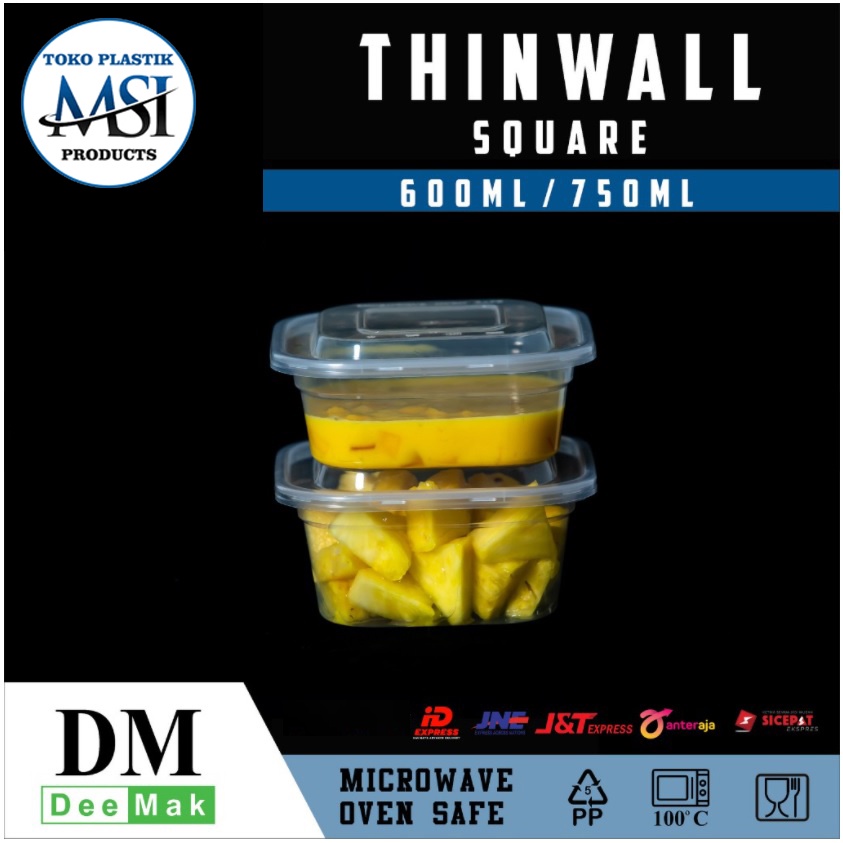 Thinwall DM 600ml|750ml SQ/ Thinwall Square/ Food Container - Box Slime - Dessert Box (Ecer) | Harga diatas adalah harga per lbr (Wadah + Tutup) |