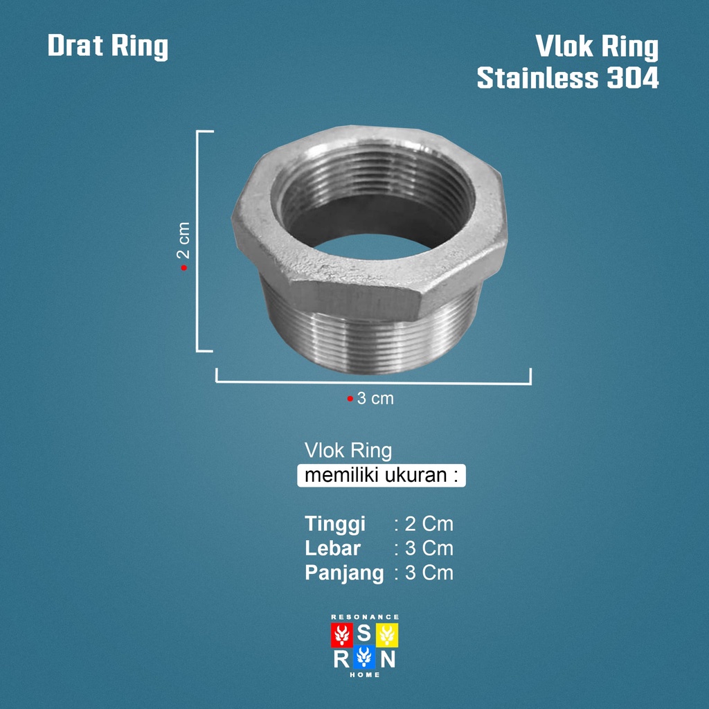 Vlok Ring Stainless Drat Dalam 1/2 Inch Drat Luar 3/4 Inch Resonance Home