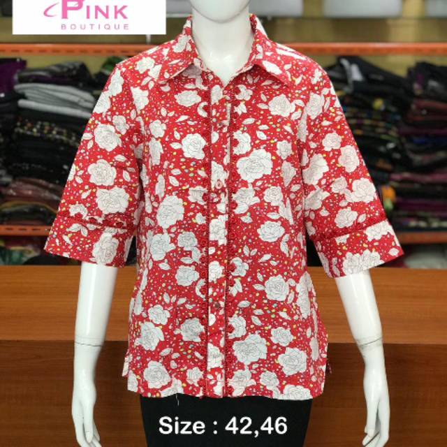 Pink butik kerah katun bunga