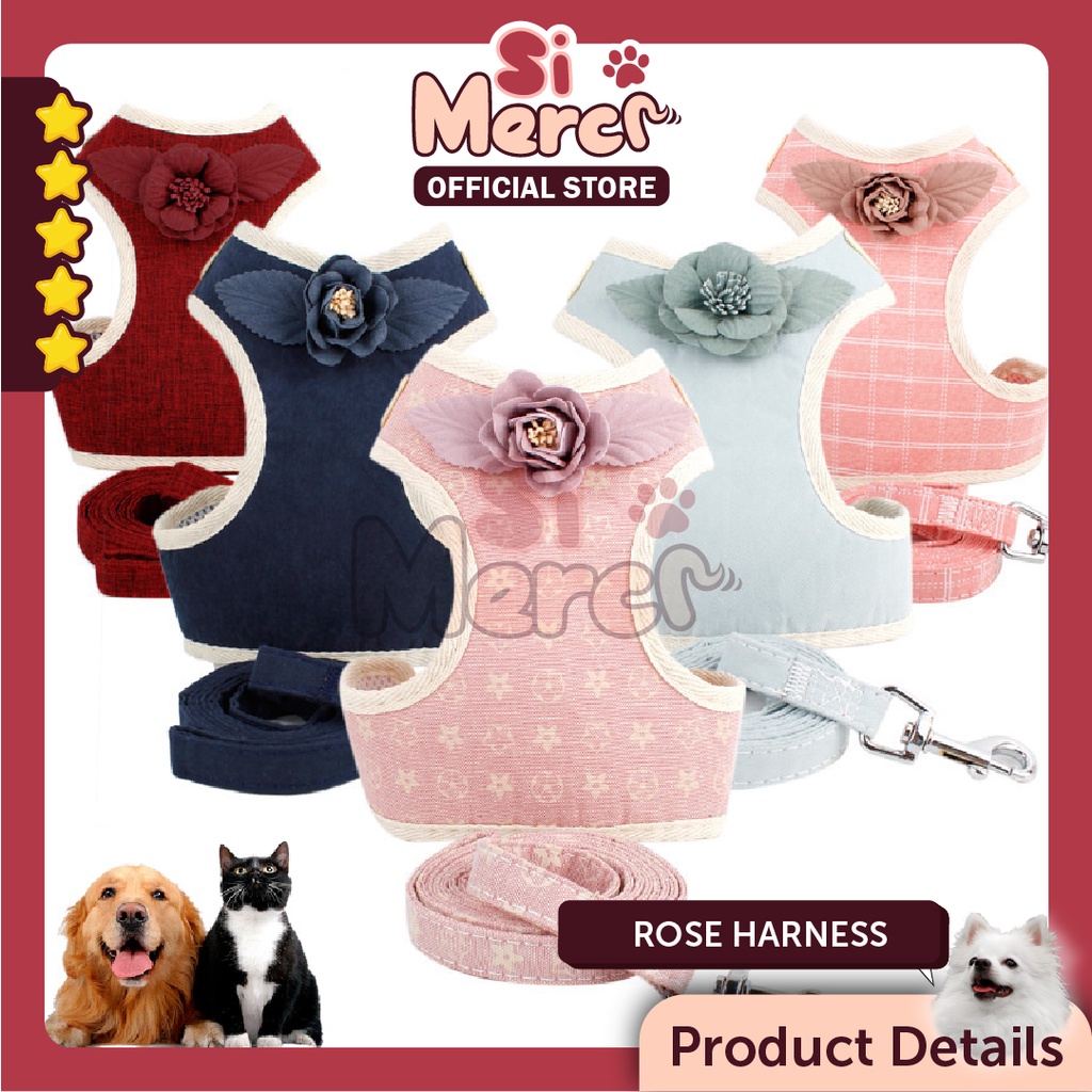 Rose Harness Baju Anjing Kucing/ Harness Premium Anjing / Harness Anjing Kucing / Tali Anjing