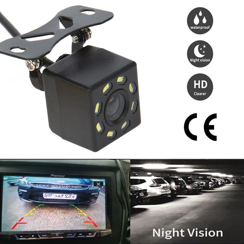 Camera Parkir mobil universal semua jenis mobil Kamera Mundur Kamera Belakang Mobil Car Rearview Camera 8 LED Nightvision Car Rear View Camera Universal Backup Parking Camera 8 LED Night Vision Waterproof HD Color Image 6m or 8m video Anti air