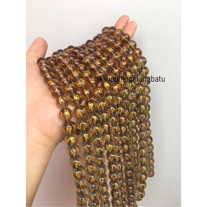 tibet smoky quartz 12mm kuarsa tibetian serat emas om mani padme hum aksesoris craft beads supplier