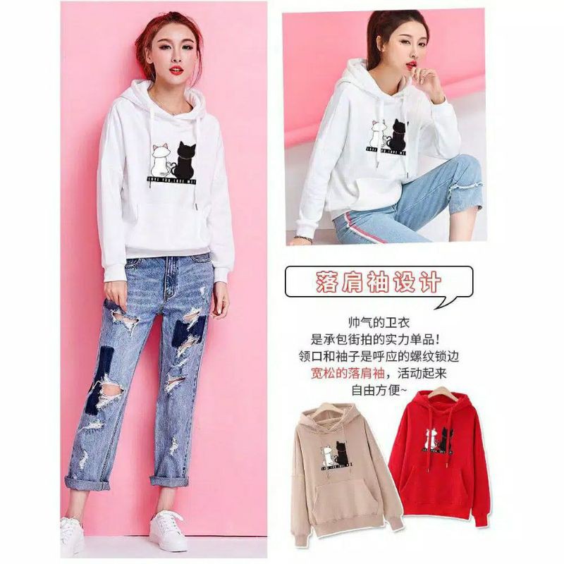 S - XXXXXL(6XL) Hoodie MEAW Cute Cat OVERSIZE Jaket Kucing LOVE YOU LOVE ME BIGSIZE Cute Cat Hoodie Unisex Harajuku Style