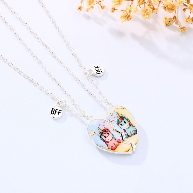 2pcs / Set Kalung Liontin Kartun Unicorn Untuk Pasangan