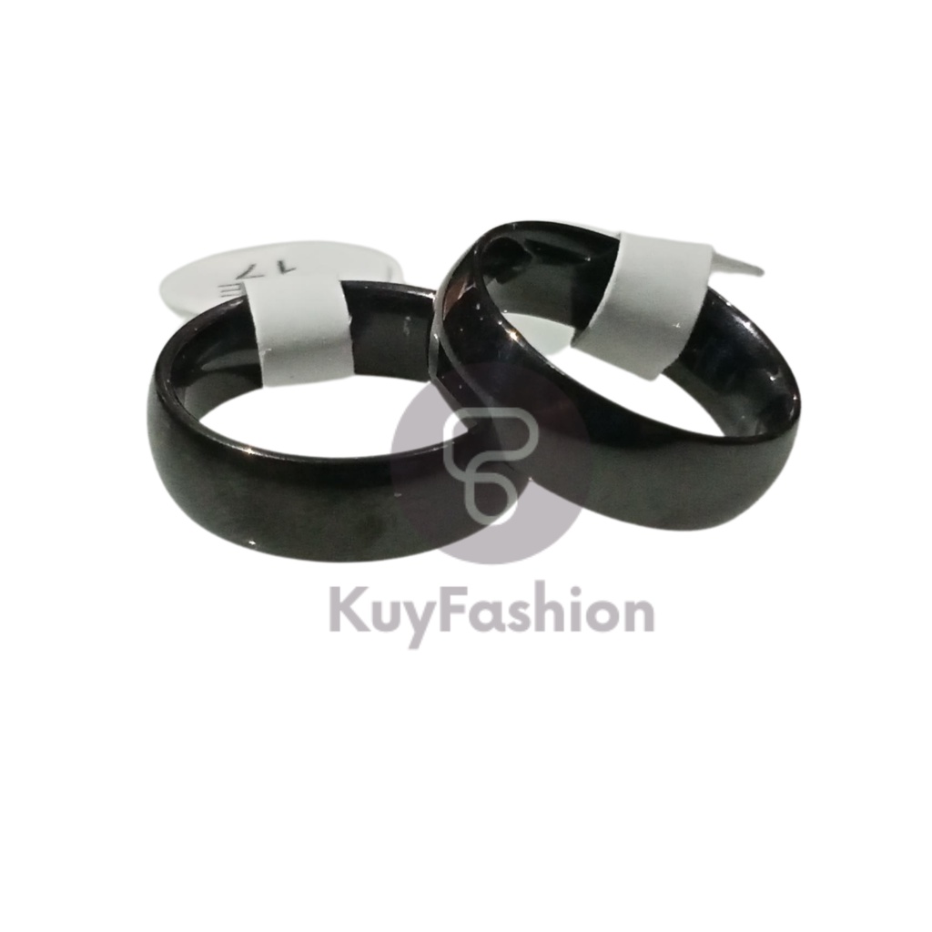 CINCIN TITANIUM HITAM SILVER EMAS POLOS MOTIF PRIA WANITA TERMURAH - HITAM
