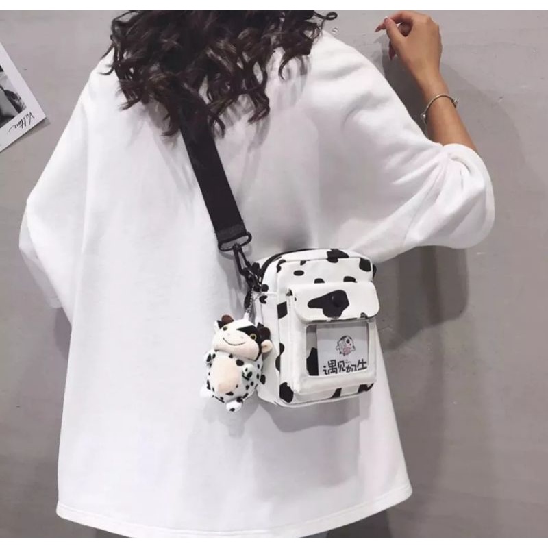 Tas Ransel Mini Motif Sapi//Slempang 2In1 - Tas Slempang Bahu Wanita-5