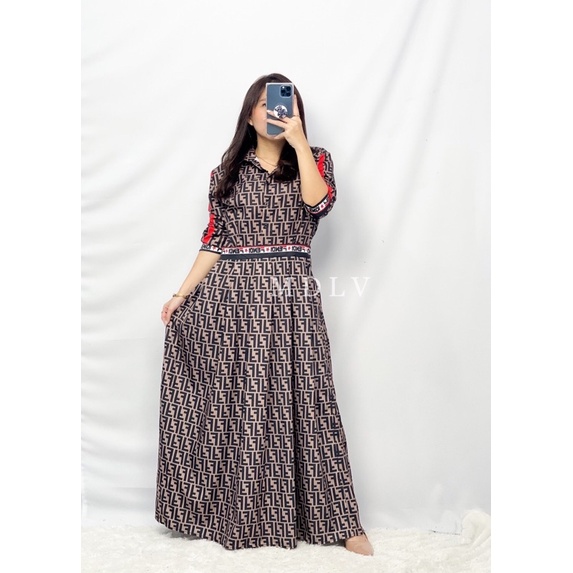 MDLV ~ 06620 Fendirica Shirt Maxi Dress Pendi Premium Long Dress Import Dress maxi Fashion Import
