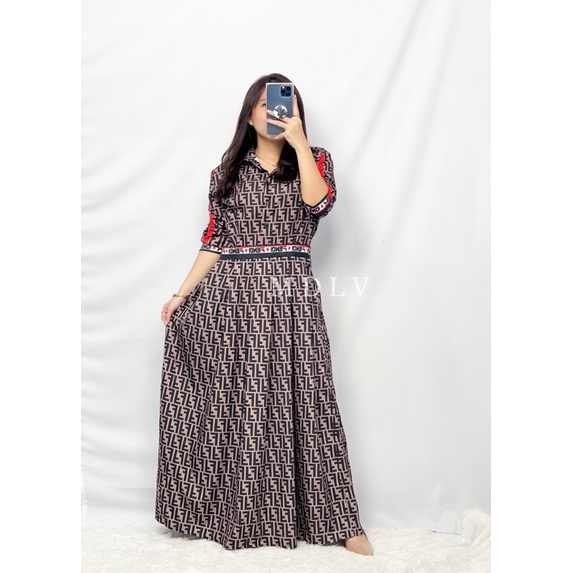 MDLV ~ 06620 Fendirica Shirt Maxi Dress Pendi Premium Long Dress Import Dress maxi Fashion Import