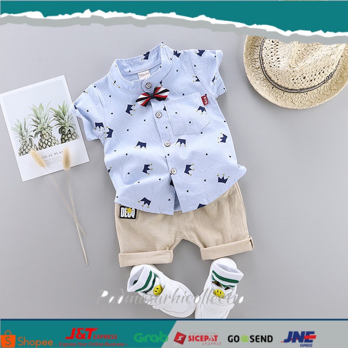 ✨ BISA COD ✨ (0-2 Thn) COD Setelan Kemeja Baju Bayi Import Pakaian Baju Laki Laki - Biru Muda, 0-6 B