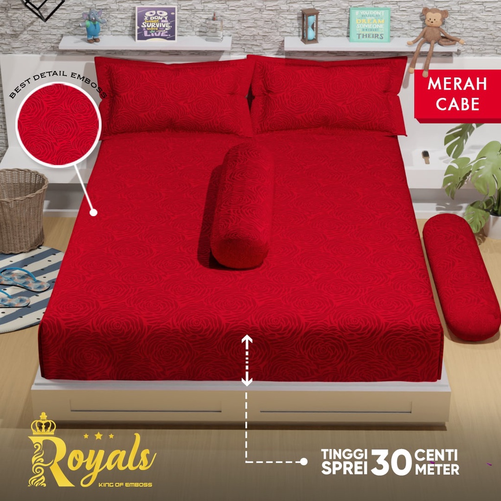 Royals Emboss BedCover SET Sprei Uk 160/180 - Merah Cabe