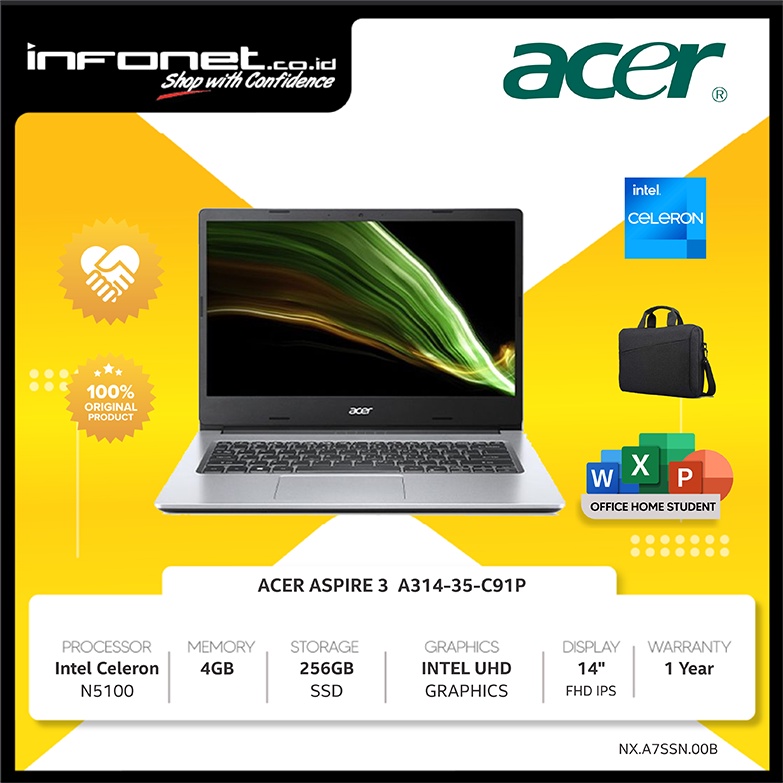 ACER ASPIRE 3 A314-35-C91P N5100 4GB 256GB SSD UMA 14" W11 OHS21