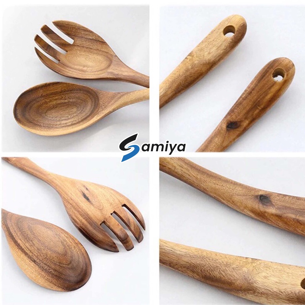 Sendok garpu kayu ukuran besar jumbo / wooden big spoon fork salad set / centong kayu