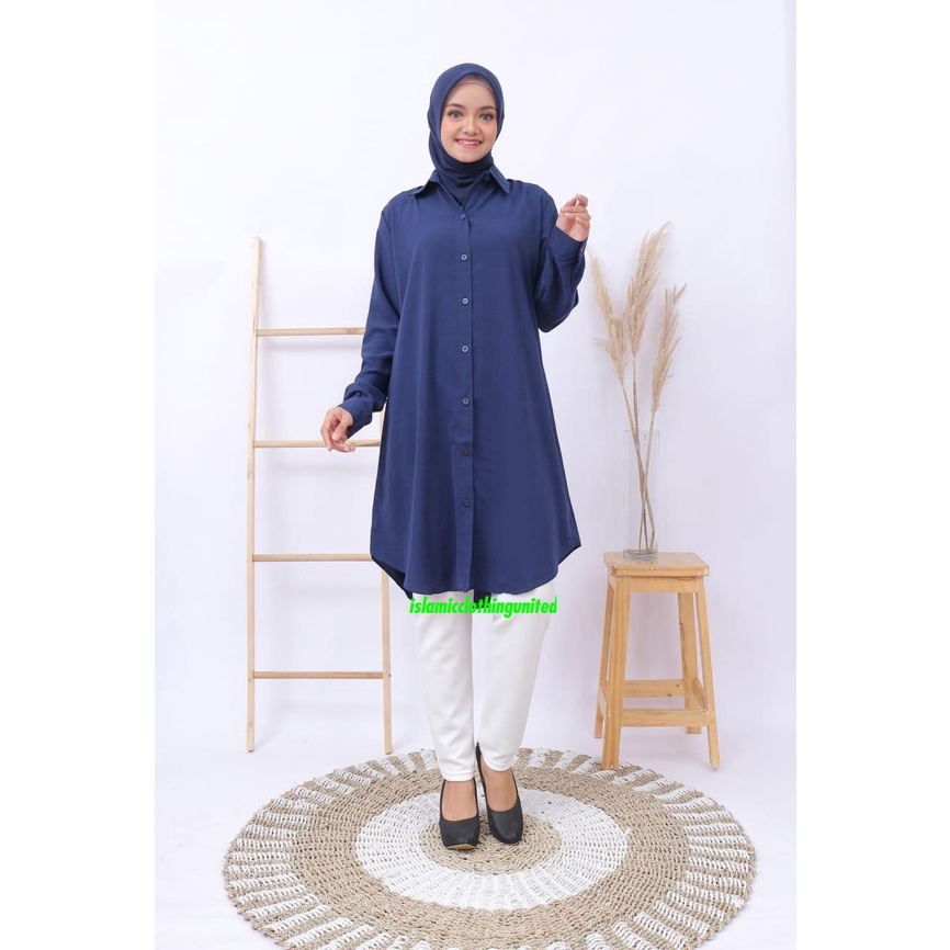 Kemeja Tunik Wanita Polos Amanda Navy - EVR