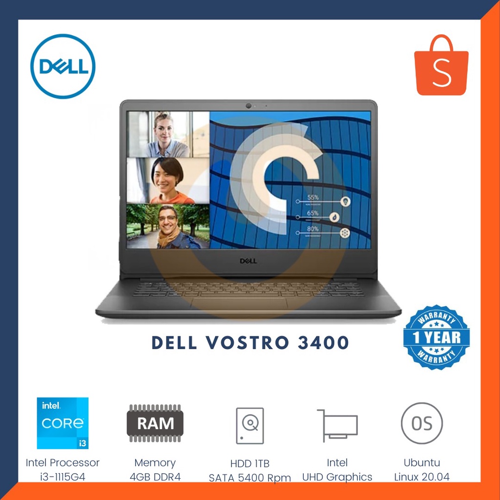 DELL NOTEBOOK VOSTRO 3400 i3-1115G Core i3-1115G5/4GB/1TB/LINUX/1Y