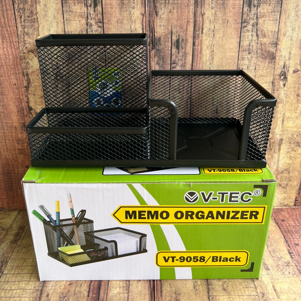 Memo Organizer - Desk Set V-tec 9058 - Tempat Alat Tulis 3 Sekat - Memo Holder Pen Organizer