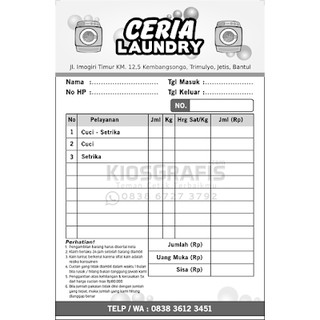 Nota Laundry Ready Stock 2 Rangkap