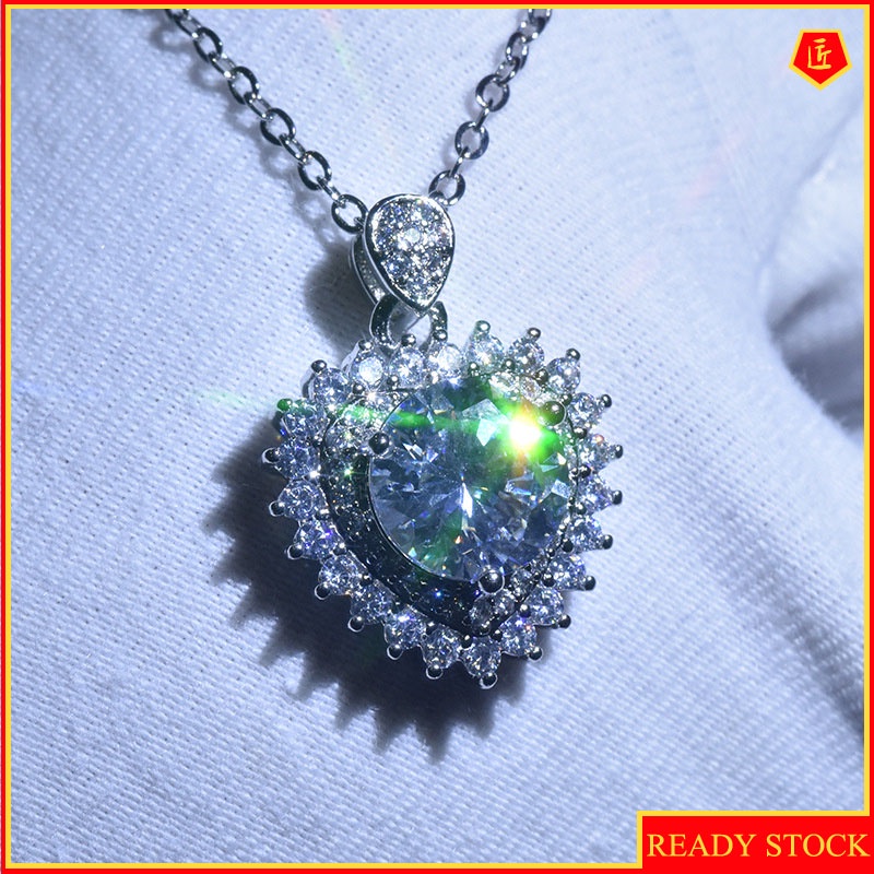 [Ready Stock]Pt950 Platinum Bright Rhinestone Heart-Shaped Pendant Fashion