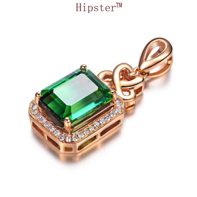 Fashion Classic Hot Sale 18K Rose Gold Square Emerald Necklace