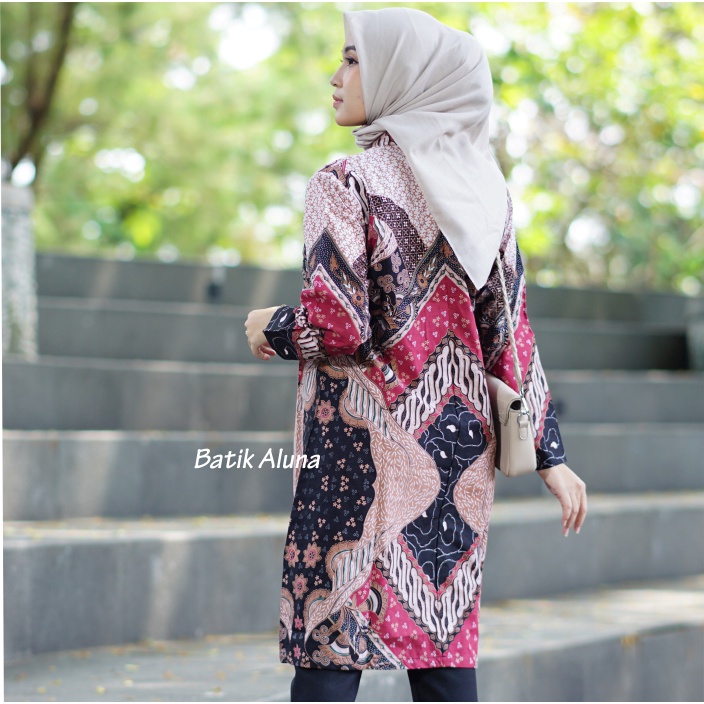 Atasan Batik Wanita Muslim Premium Tunik Cewek Modern Batik Aluna TBA 008