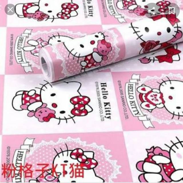 WALLPAPER STIKER DINDING MOTIF HELLO KITTY KOTAK MINIMALIS