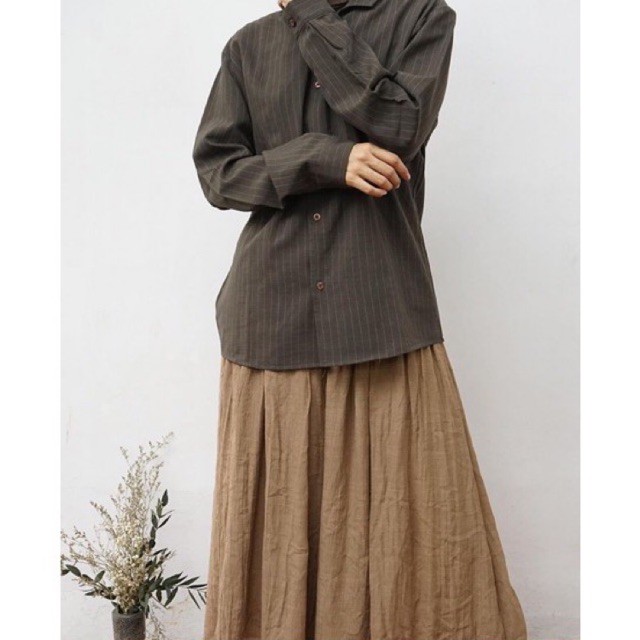 Kemeja wanita garis - garis hijau army