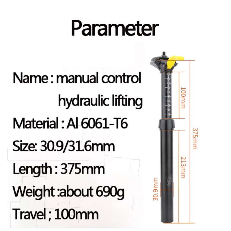 Sepeda Gunung Penetes Seatpost 30.9/31.6*375 Mm Kontrol Manual Sepeda Jalan Lift Hidrolik Tabung Kursi Shock Absorber Seatpost