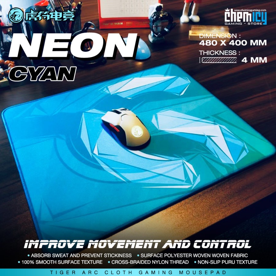 Tiger Arc Neon Cyan Cloth Gaming Mousepad