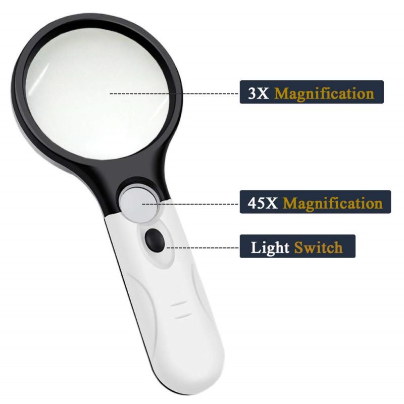 2in1 Pembesar Dengan Lampu 3 LED Membaca Magnifying Glass Kaca Pembesar LED