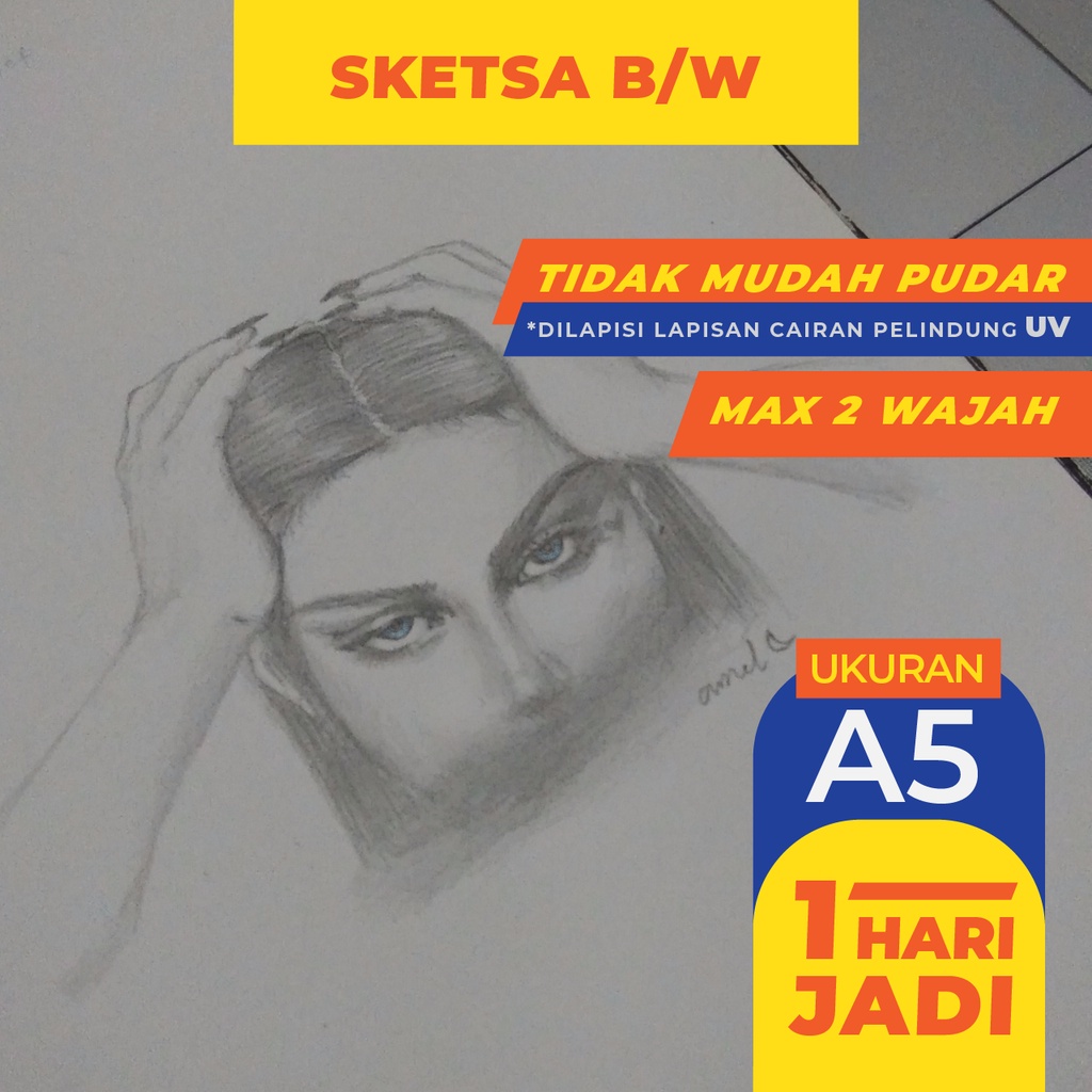 Jual SKETSA WAJAH A5 B/W | LUKISAN WAJAH PENSIL | Sketsa Ringan ...