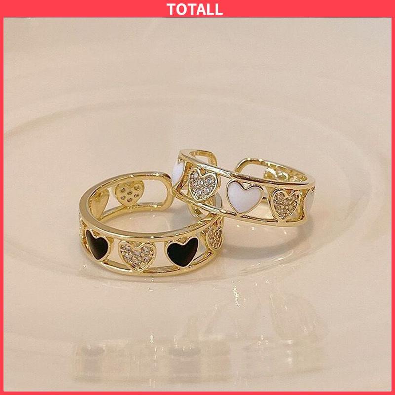 COD Cincin Ringan Mewah Hollow Keluar Berlian Imitasi Cinta Chic Advanced Adjustable Cincin Wanita-Totall