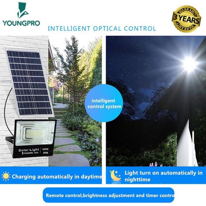 Youngpro Solar Panel Lamp Led 300 Watt - Lampu Sorot Dinding Taman Takanobun