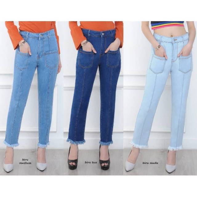 Boyfriend jeans front pocket tulang / boyfriend kantong depan