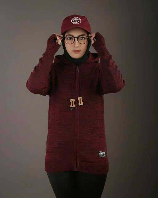 [Bayar Di Tempat] Jaket Sweater Rajut Hoodie Wanita Aril Roundhand Simple
