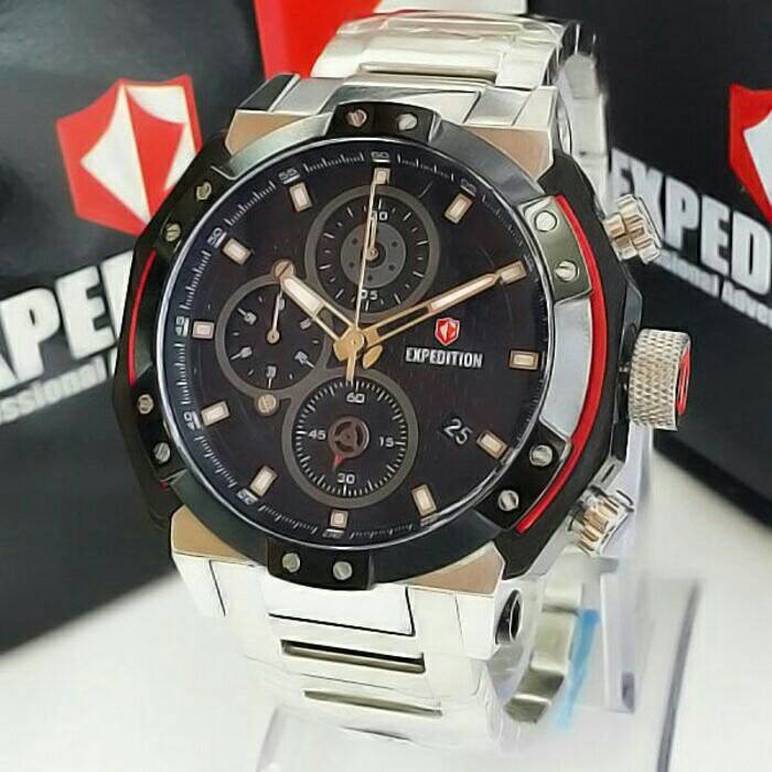 JAM TANGAN EXPEDITION 6385 PRIA SILVER BLACK ORIGINAL