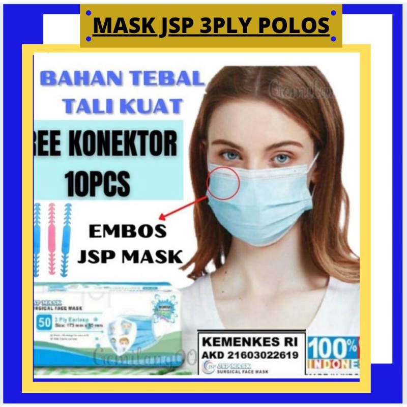 masker jsp mask isi 50 medis earloop cantol biru hijau abu hitam nonhijab 3 ply surgical mask BY PLA