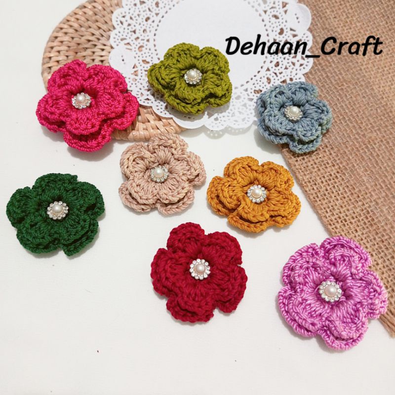 Bros Rajut Bunga Handmade, Bros Bunga Rajut Lucu