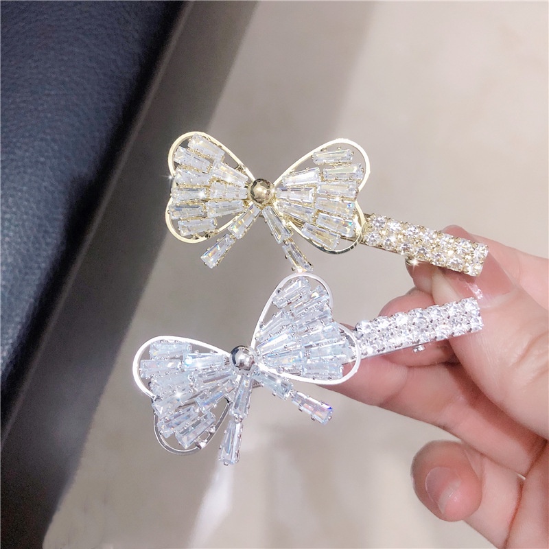 Popular Style Women Hair Accessories Korean Alloy Rhinestone Zircon Heart  Bowknot Hair Clip