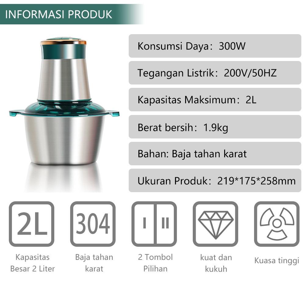 New Produk Penggiling Daging Meat Grinder 2 Liter Stainless Steel Penghalus Bumbu Dapur Serbaguna