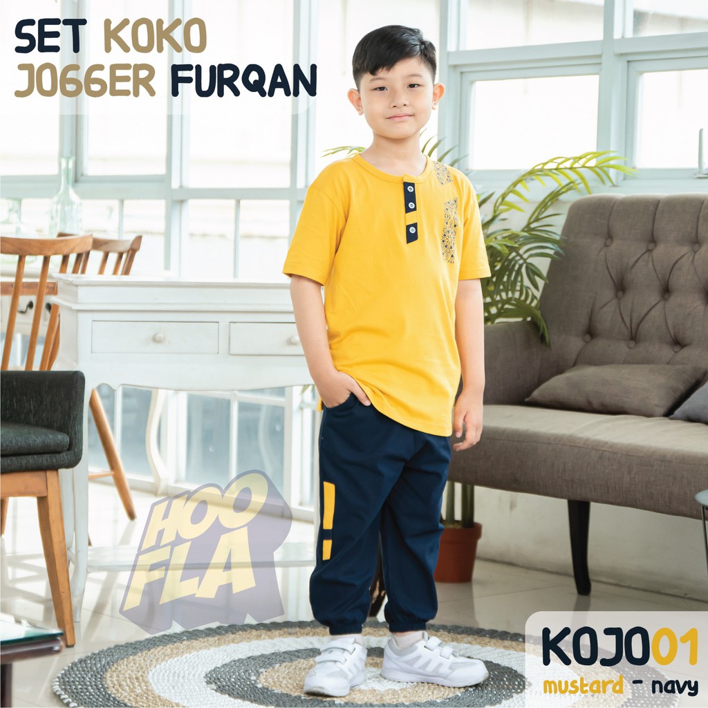 HOOFLA Setelan Koko Kaos Lengan Pendek &amp; Celana Jogger Anak Laki-laki Usia 3-12 Tahun